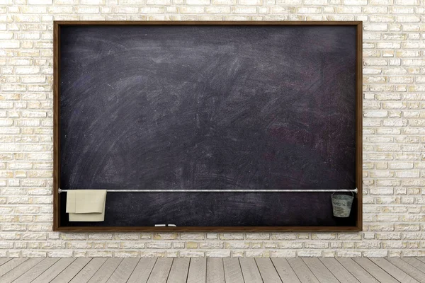 Blank blackboard in brick wall room