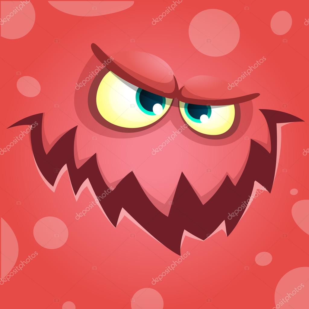 Cartoon screaming monster face. Vector Halloween red angry monster
