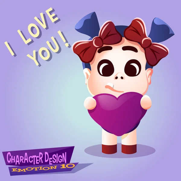 Love emotion little kid vector with big heart