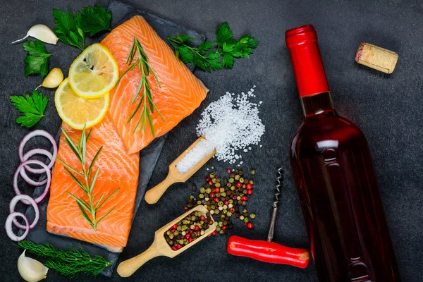 Rose Wine with Salmon Fish Fillet