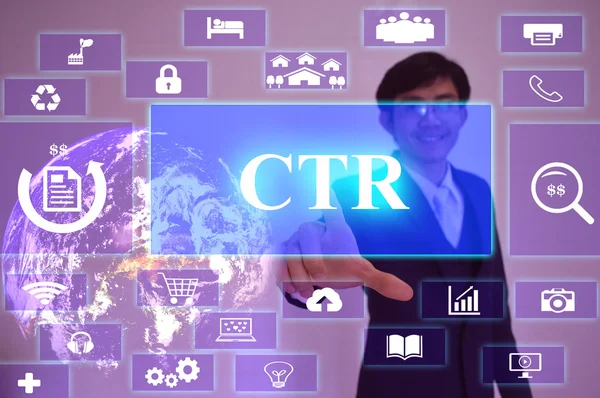 CTR - Click Through Rate  concept  presented by  businessman tou