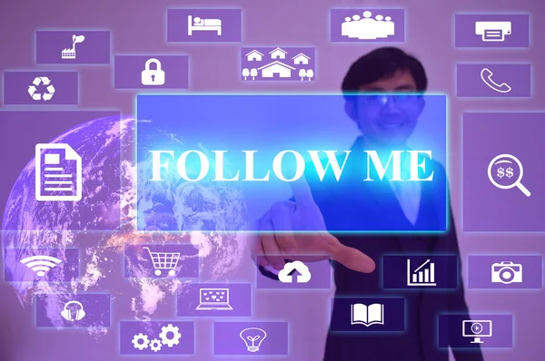 FOLLOW ME concept  presented by  businessman touching on  virtua