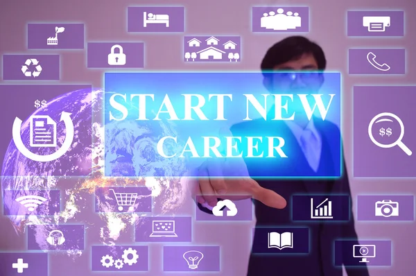 START NEW CAREER  concept  presented by  businessman touching on