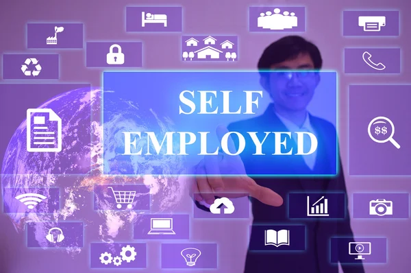 Self Employed  presented by  businessman touching on  virtual  s