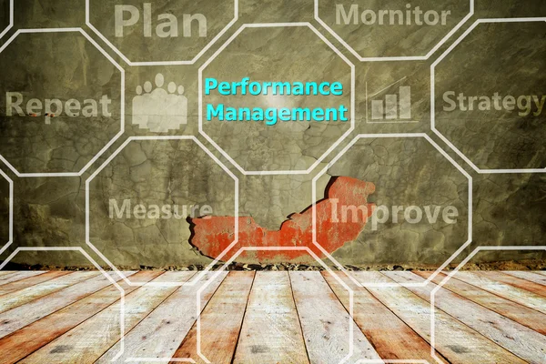 Performance management concept  on concrete wall via wire mesh w