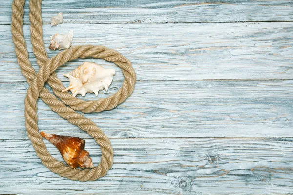 Marine rope and starfish on white boards