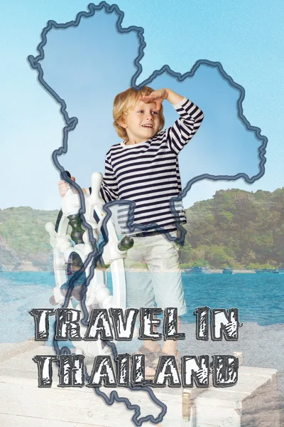 Double Exposure: of little boy, Islands and map of Thailand