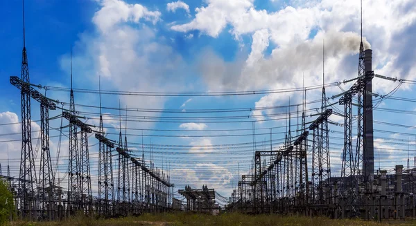 Electrical distribution station, transformers, electricity high-voltage lines