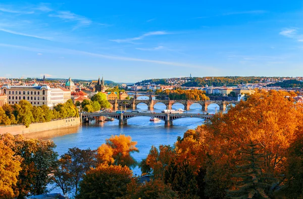 View of the Vltava River and Charle bridge