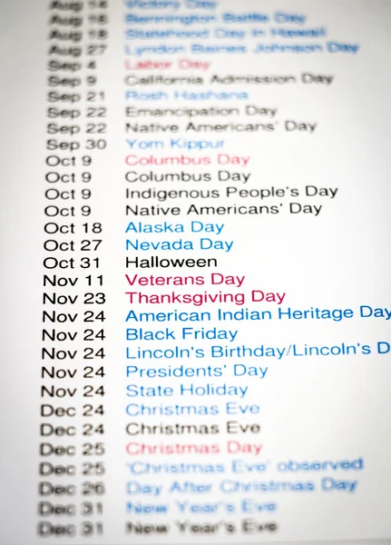 Public holidays on calendar