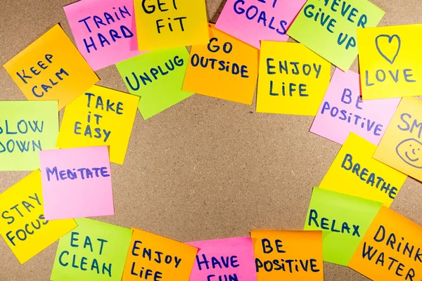 Motivational lifestyle reminders on sticky notes