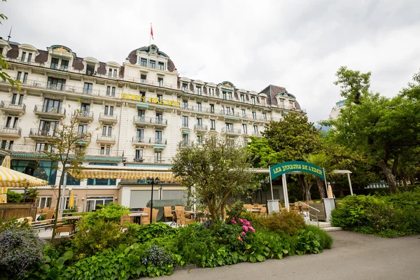 Exterior views of famous hotels and casinos in Montreux, Switzerland