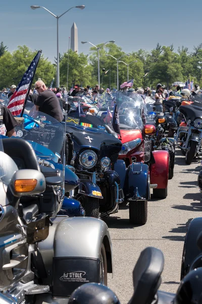 Arlington, VA, USA - May 25 2015: Rolling Thunder Motorcycles assembling in the Pentagon parking lot