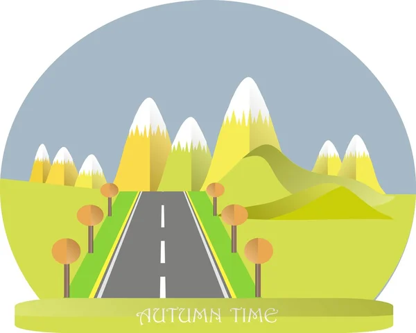 Series four seasons. Mountain landscape, road in autumn time. Modern flat design, design element, vector