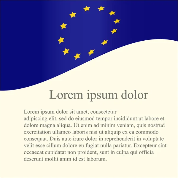 European Union flag background. Blue flag, yellow stars on light pink background, grey Lorem ipsum, vector