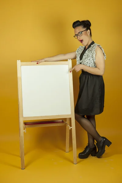 Cute full shot pin up girl with whiteboard