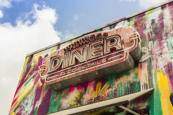 Diner restaurant with art murals at Wynwood arts district. Miami