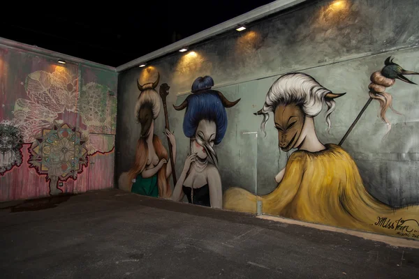 Art murals at Wynwood arts district by night. Miami