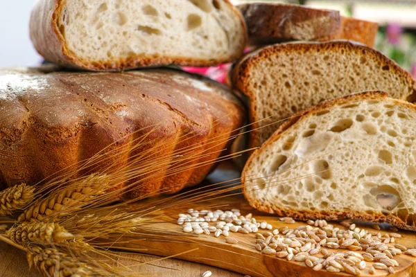 Freshly home baked sourdough spelt bread and traditional italian