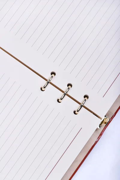 Opened leather diary on white background