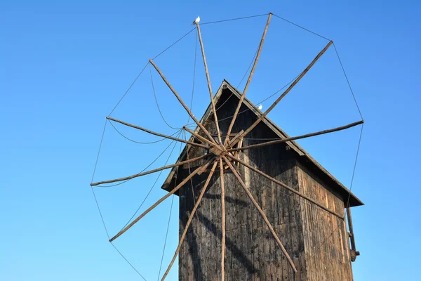 Ancient wooden windmill, old town Nessebar, Bulgaria