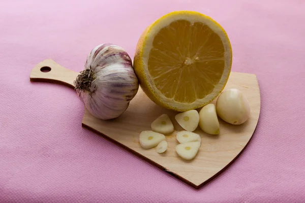 Lemon, and garlic, fresh and healthy food products, concept for natural medicine.