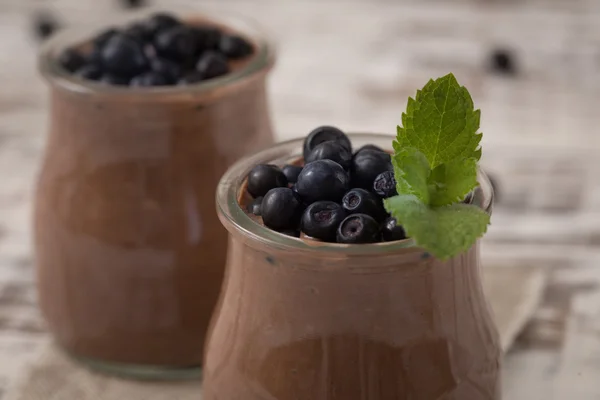 Healthy breakfast or morning snack with chia seeds chocolate pud