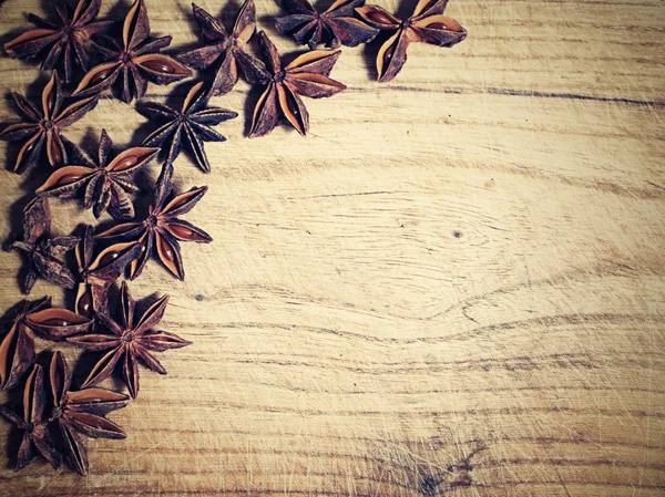 Star anise on the wood