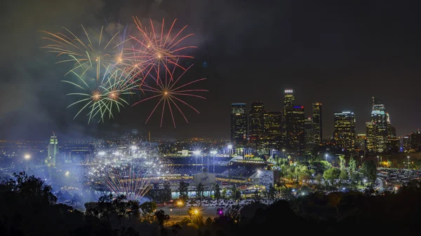 Beautiful fireworks over the famous Dodger Stadium