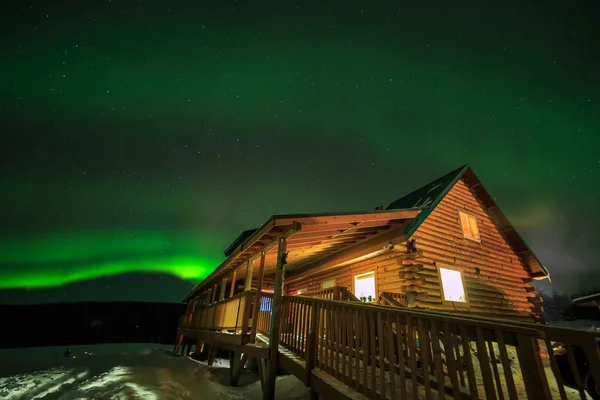 Wooden house, Aurora, night sky at alaska, fairbanks