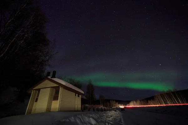 House, cabin, Aurora, night sky at alaska, fairbanks