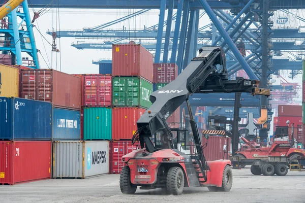 HONG KONG-MAY 10,2016:The container is loaded / unloaded at Kwai Tsing Container Terminals is the main port facilities in the Channel between Kwai Chung and Tsing Yi Island, Hong Kong on MAY 10,2016