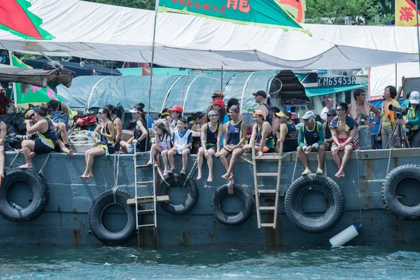 ABERDEEN,HONGKONG,JUNE 6 2016: Boats racing in the Love River for the Dragon Boat Festival in Aberdeen Hongkong