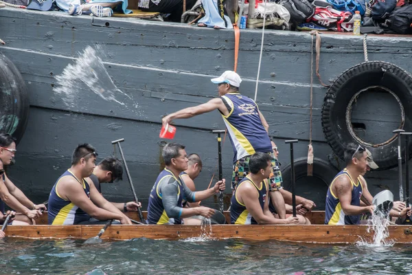 ABERDEEN,HONGKONG,JUNE 6 2016: Boats racing in the Love River for the Dragon Boat Festival in Aberdeen Hongkong