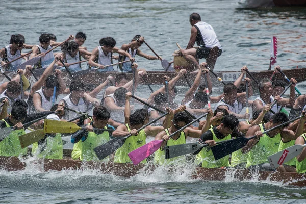 ABERDEEN,HONGKONG,JUNE 6 2016: Boats racing in the Love River for the Dragon Boat Festival in Aberdeen Hongkong