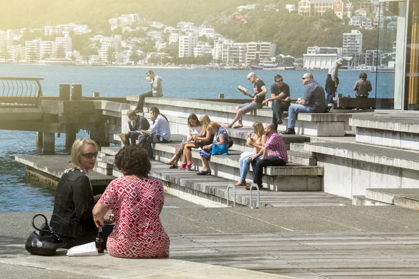 Wellington, New Zealand - March 3, 2016: People at Wellington waterfront, north island of New Zealand