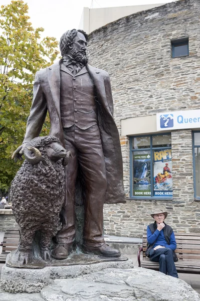 Queenstown, New Zealand - March 2016: Statue of William Gilbert Rees (1827-1898), explorer, runholder, first European settler, and Founder of Queenstown