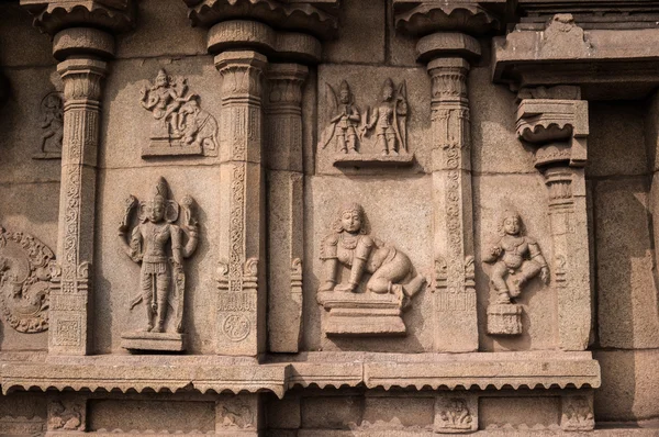Ancient basreliefs  with images of gods in the temple, Hampi, Karnataka, India