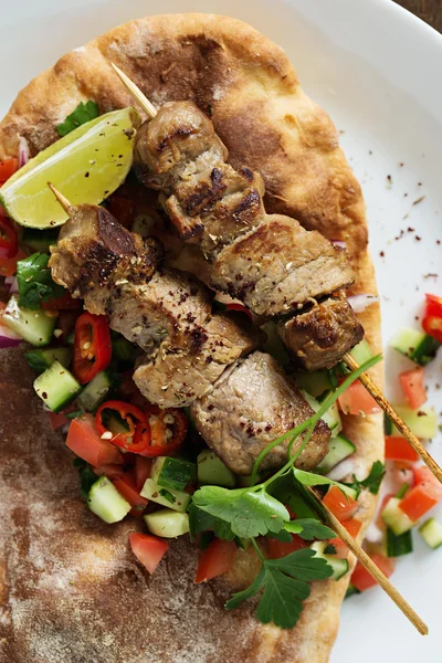 Meat Skewers with Pita Bread