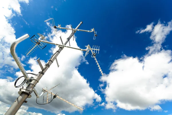 Complex antenna to receive digital TV and radio signals at the antenna mast - a common TV antenna (to receive signals: DVB-T, DVB-T2, DAB, FM from 4 directions, big perspective)