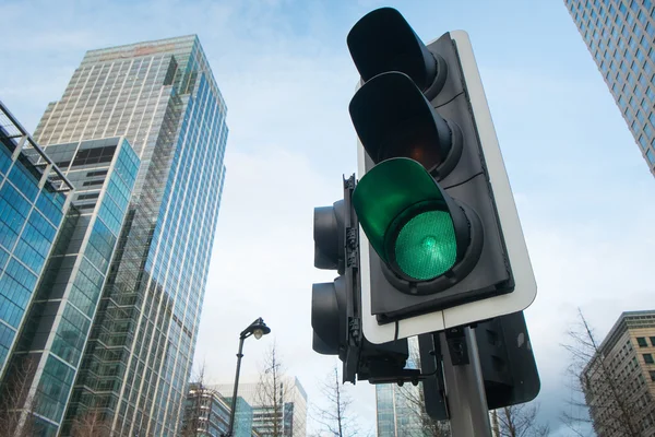 Green, Yellow and Red Traffic Light in the London cit