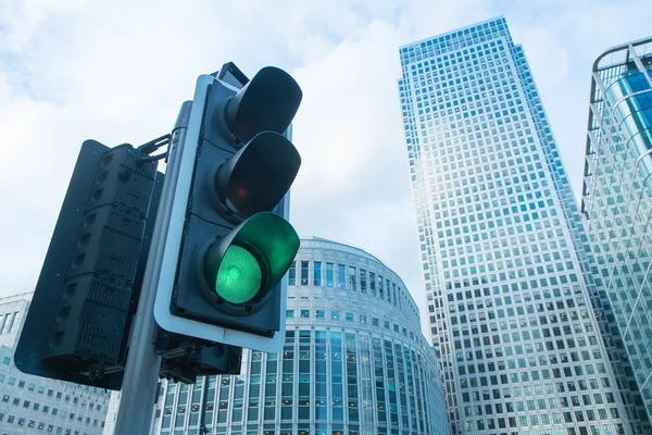 Green, Yellow and Red Traffic Light in the London cit