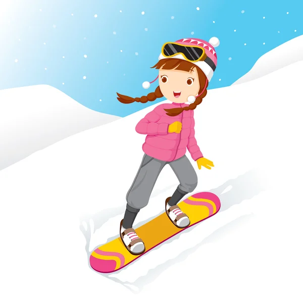 Girl Snowboarding Happily