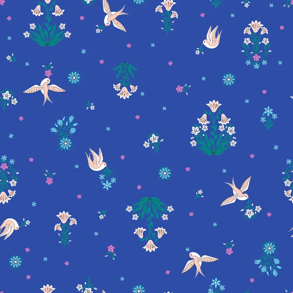 Vector seamless gentle romantic little ditsy pattern with flying swallow birds