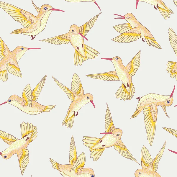 Vector seamless flying little birds of paradise conversational pattern