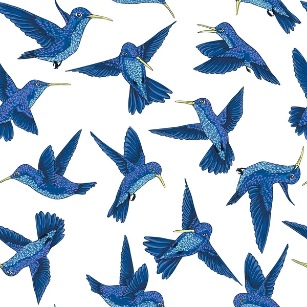 Vector seamless flying little birds of paradise conversational pattern