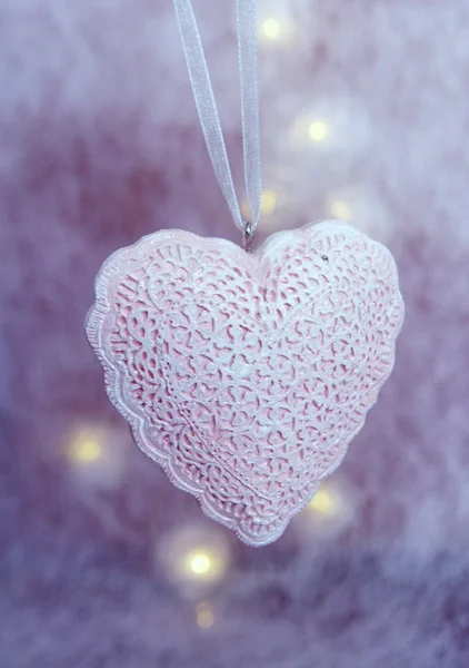 Pale pink lace heart decoration effect