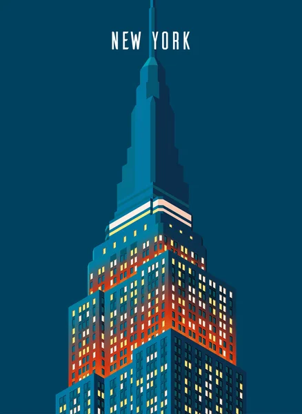 Vector illustration. Poster. Night Empire state building high-rise building, tourist attraction in the isometric perspective in New York. Cartoon style.