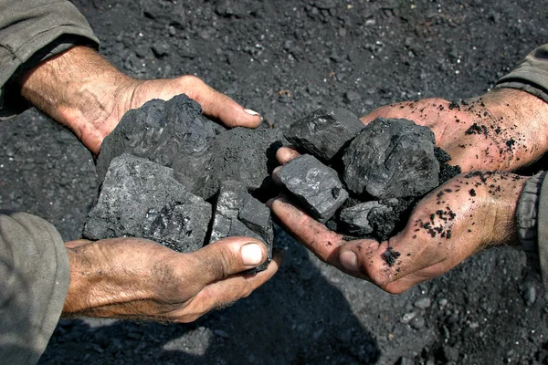 Coal miner in the hands of