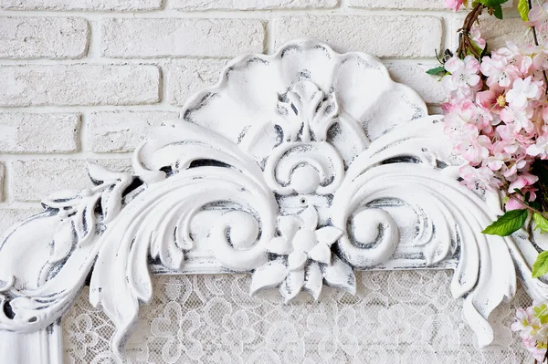 Carved wooden frame with beautiful pattern, painted white,   colors